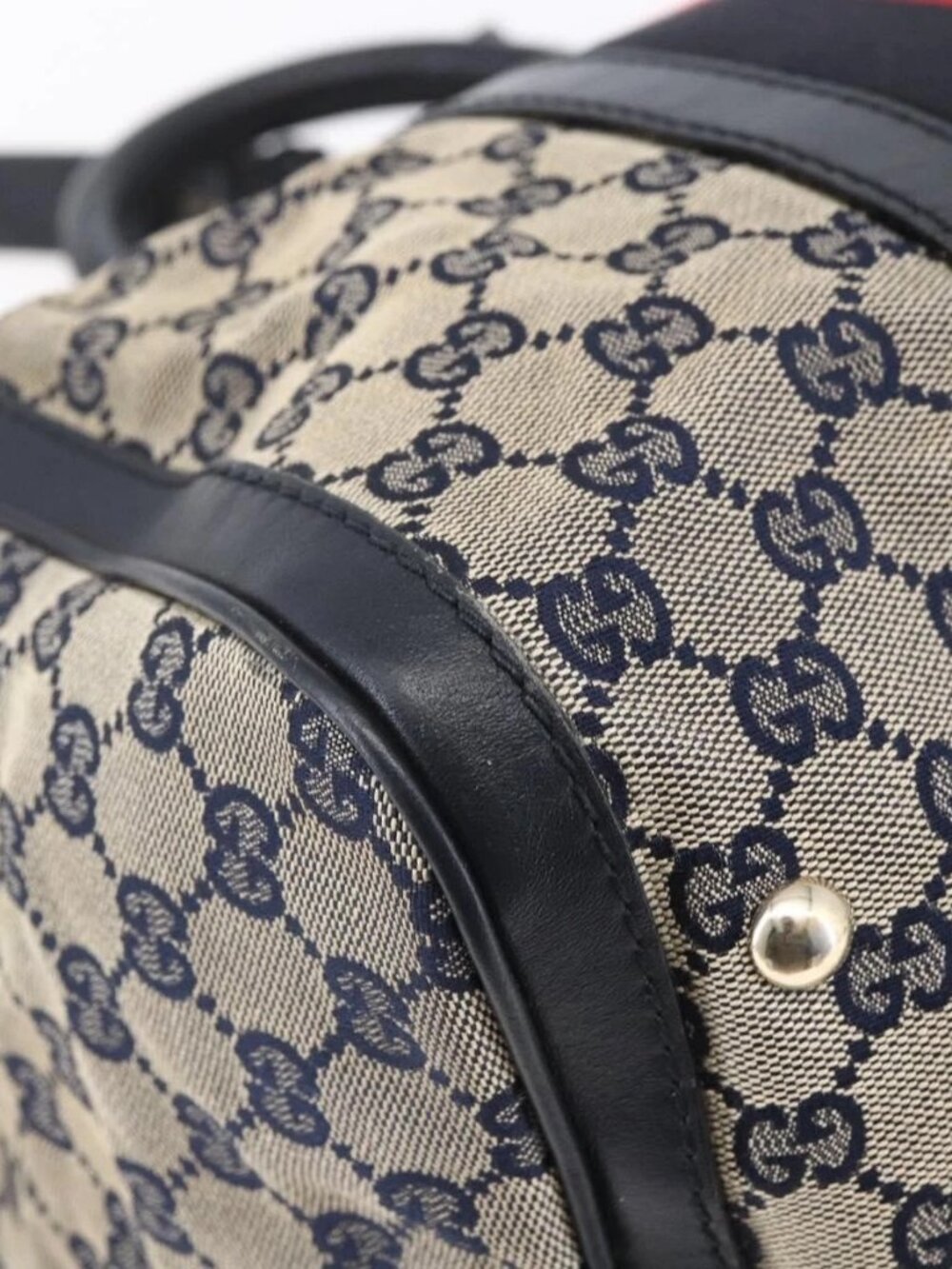 GUCCI GG Canvas Sherry Line Boston Bag 2way Navy Gold 247205 Auth BA5935 - Picture 4 of 16